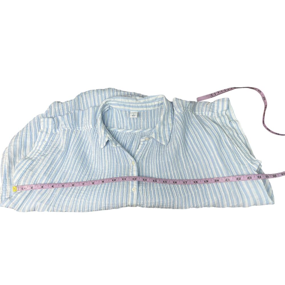 Old Navy Crinkled Striped Button Front Shirt Womens Small Oversized Nautical - Picture 9 of 11